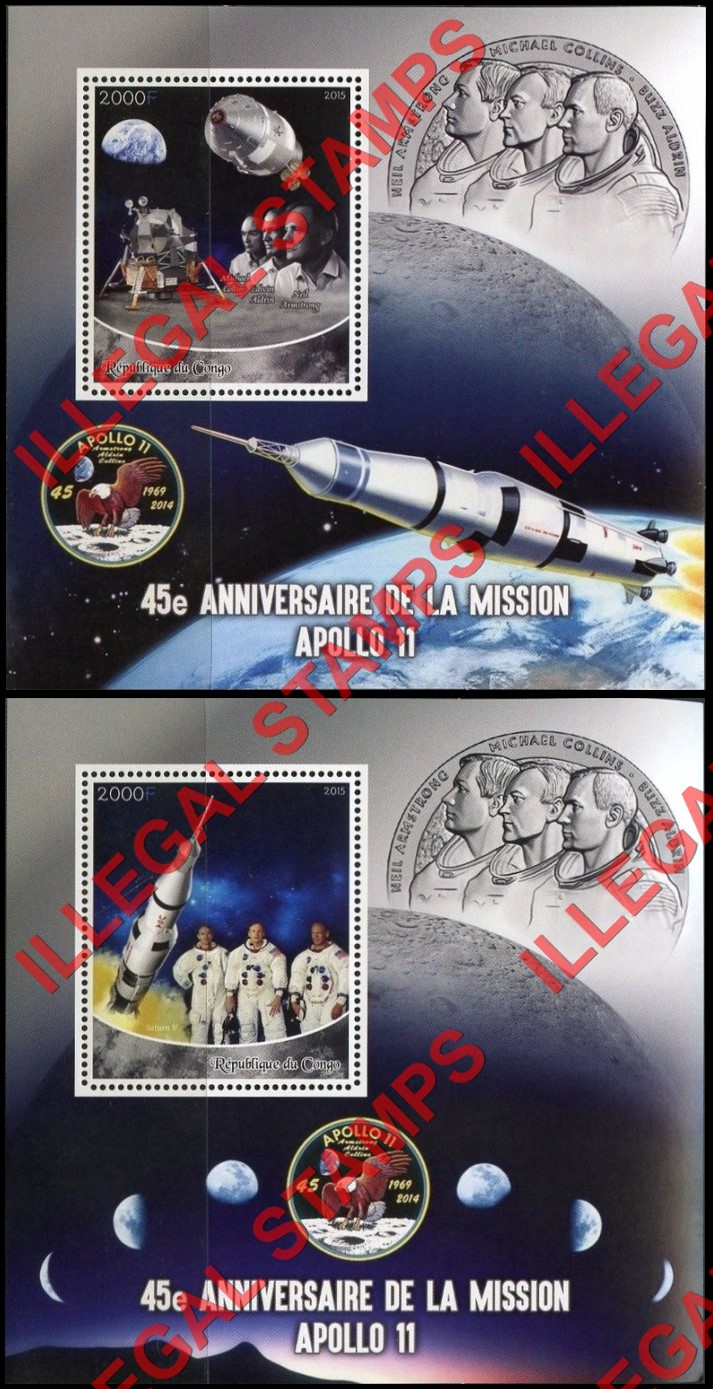 Congo Republic 2015 Apollo 11 Illegal Stamp Souvenir Sheets of 1