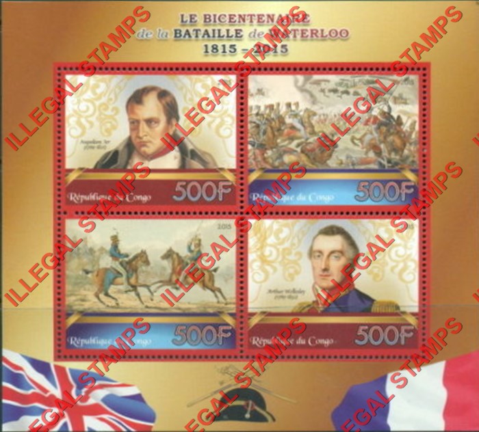 Congo Republic 2015 Battle of Waterloo Napoleon Illegal Stamp Souvenir Sheet of 4