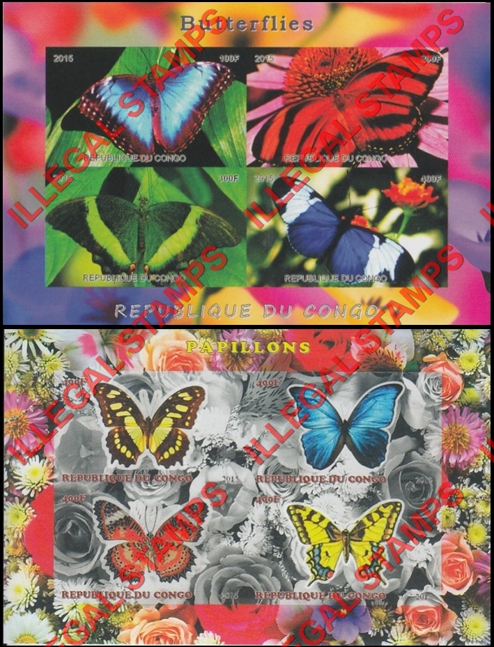Congo Republic 2015 Butterflies Illegal Stamp Souvenir Sheets of 4