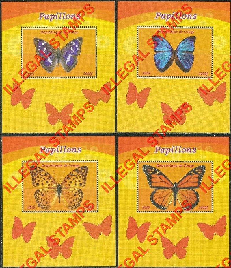 Congo Republic 2015 Butterflies Illegal Stamp Souvenir Sheets of 1