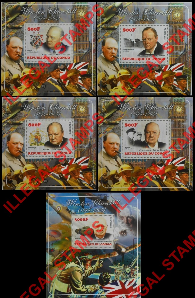 Congo Republic 2015 Winston Churchill Illegal Stamp Souvenir Sheets of 1