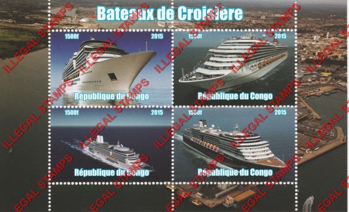 Congo Republic 2015 Cruise Ships Illegal Stamp Souvenir Sheet of 4