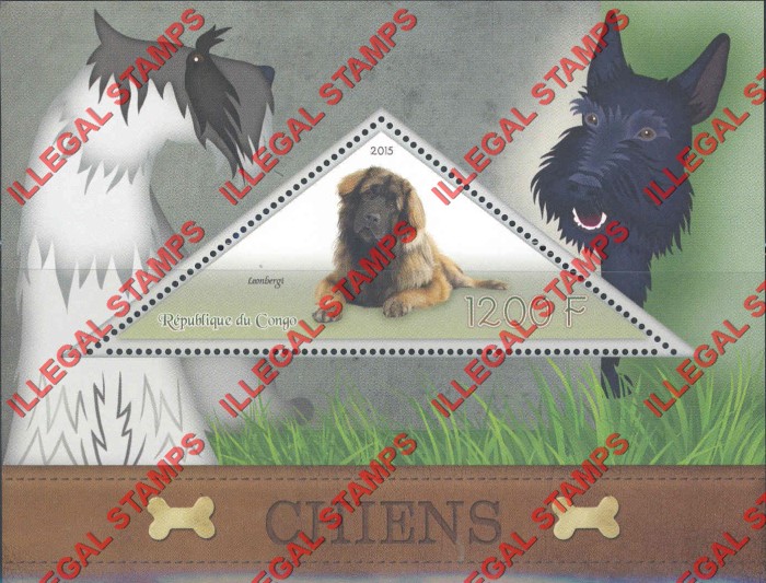 Congo Republic 2015 Dogs Illegal Stamp Souvenir Sheet of 1