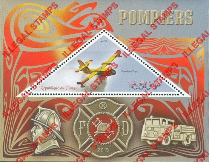 Congo Republic 2015 Fire Vehicles Illegal Stamp Souvenir Sheet of 1