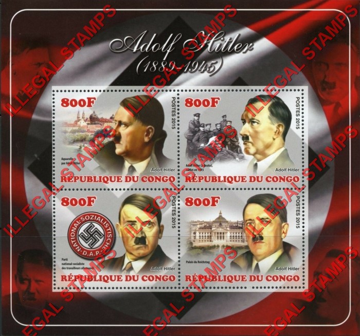 Congo Republic 2015 Adolf Hitler Illegal Stamp Souvenir Sheet of 4