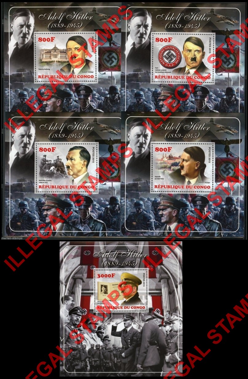 Congo Republic 2015 Adolf Hitler Illegal Stamp Souvenir Sheets of 1