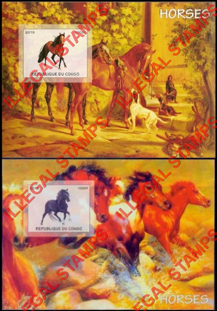 Congo Republic 2015 Horses Illegal Stamp Souvenir Sheets of 1 (Part 1)