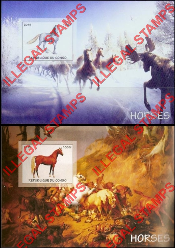 Congo Republic 2015 Horses Illegal Stamp Souvenir Sheets of 1 (Part 2)