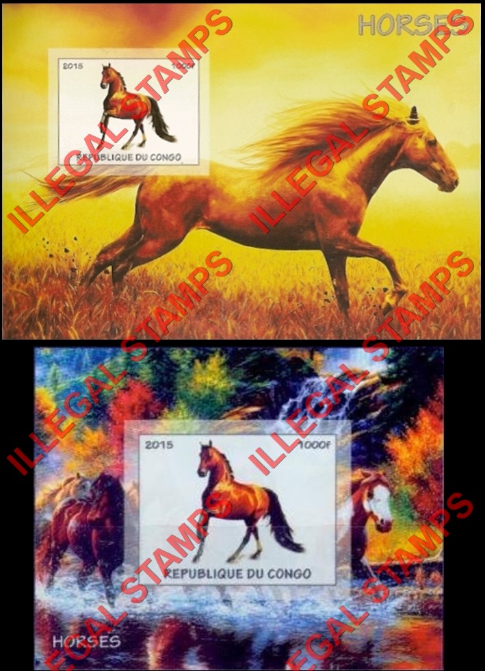 Congo Republic 2015 Horses Illegal Stamp Souvenir Sheets of 1 (Part 3)