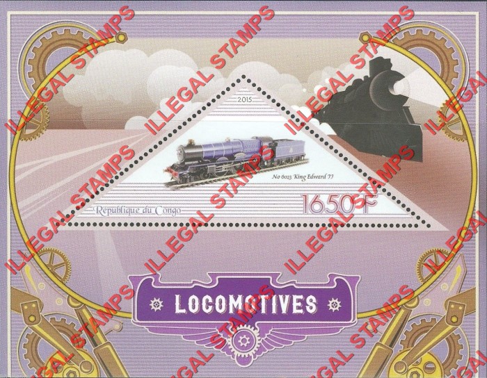 Congo Republic 2015 Locomotives Illegal Stamp Souvenir Sheet of 1