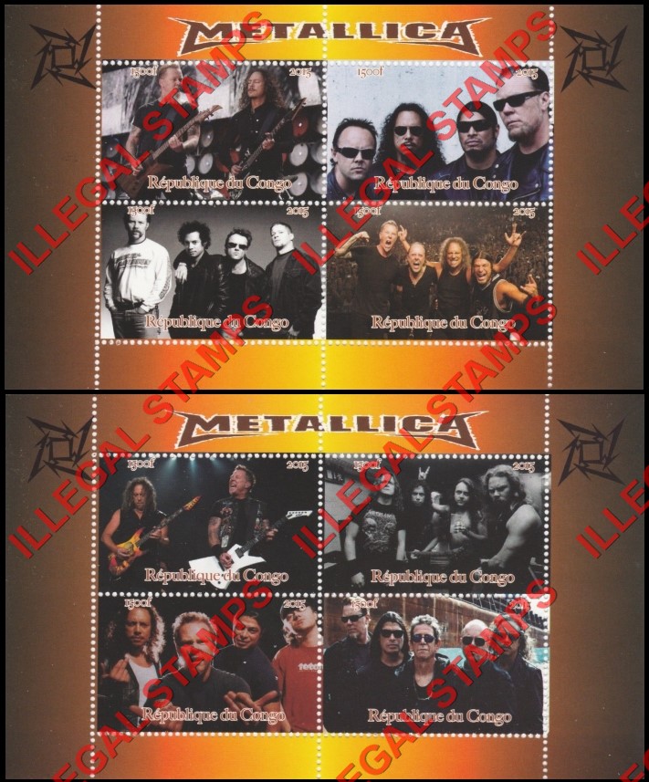 Congo Republic 2015 Metallica Illegal Stamp Souvenir Sheets of 4