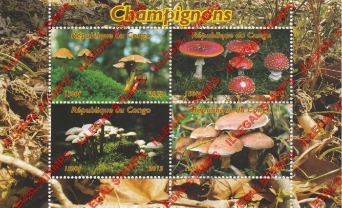 Congo Republic 2015 Mushrooms Illegal Stamp Souvenir Sheet of 4