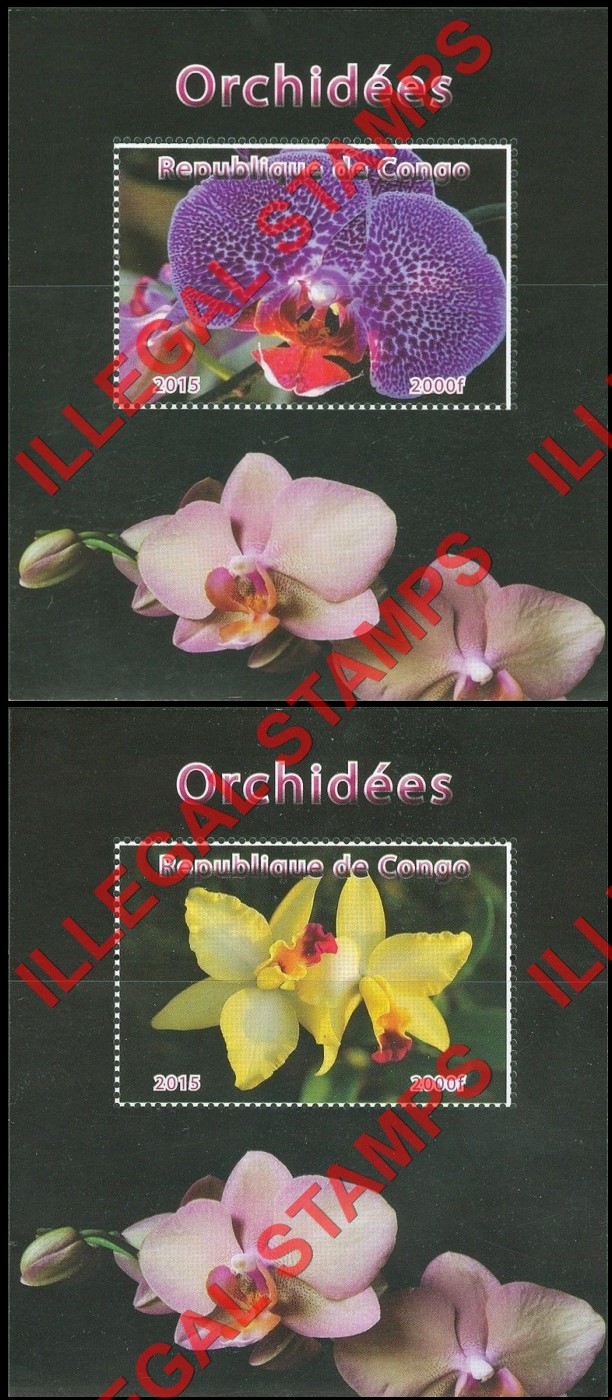 Congo Republic 2015 Orchids Illegal Stamp Souvenir Sheets of 1