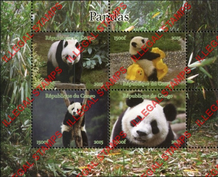 Congo Republic 2015 Pandas Illegal Stamp Souvenir Sheet of 4