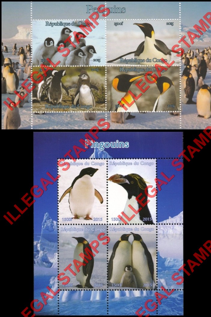 Congo Republic 2015 Penguins Illegal Stamp Souvenir Sheets of 4