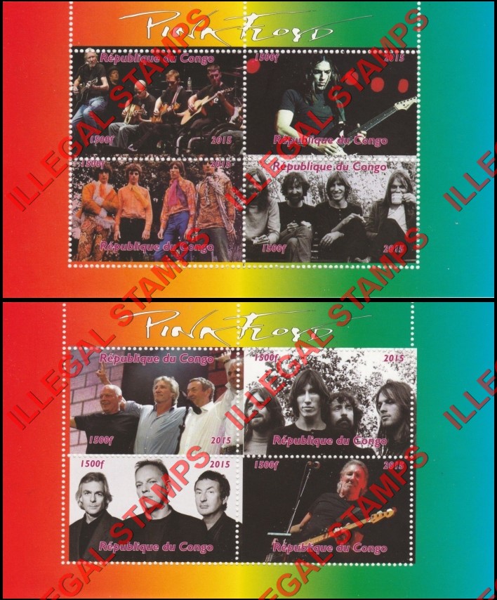 Congo Republic 2015 Pink Floyd Illegal Stamp Souvenir Sheets of 4