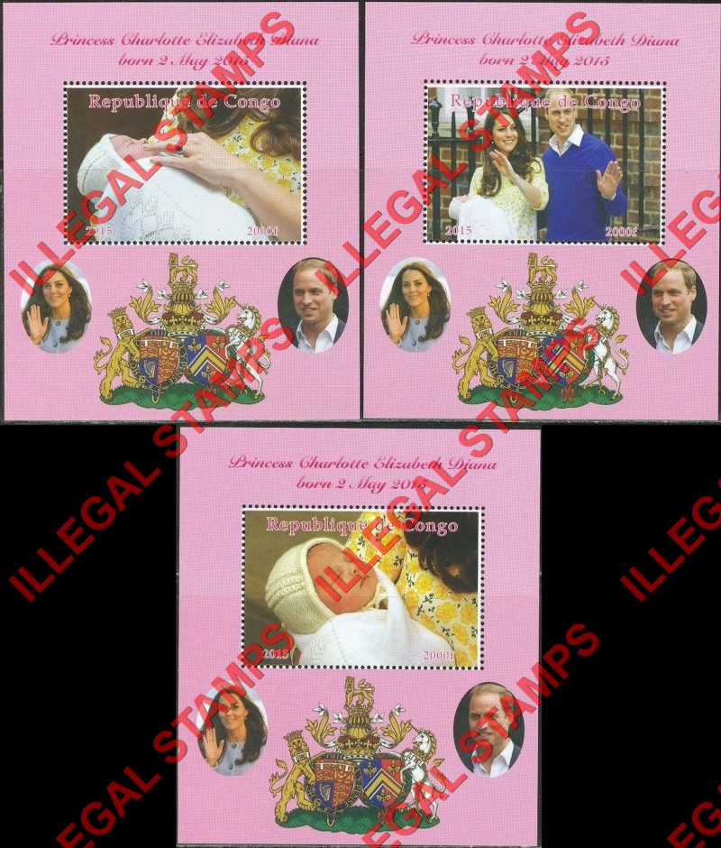 Congo Republic 2015 Princess Charlotte Illegal Stamp Souvenir Sheets of 1