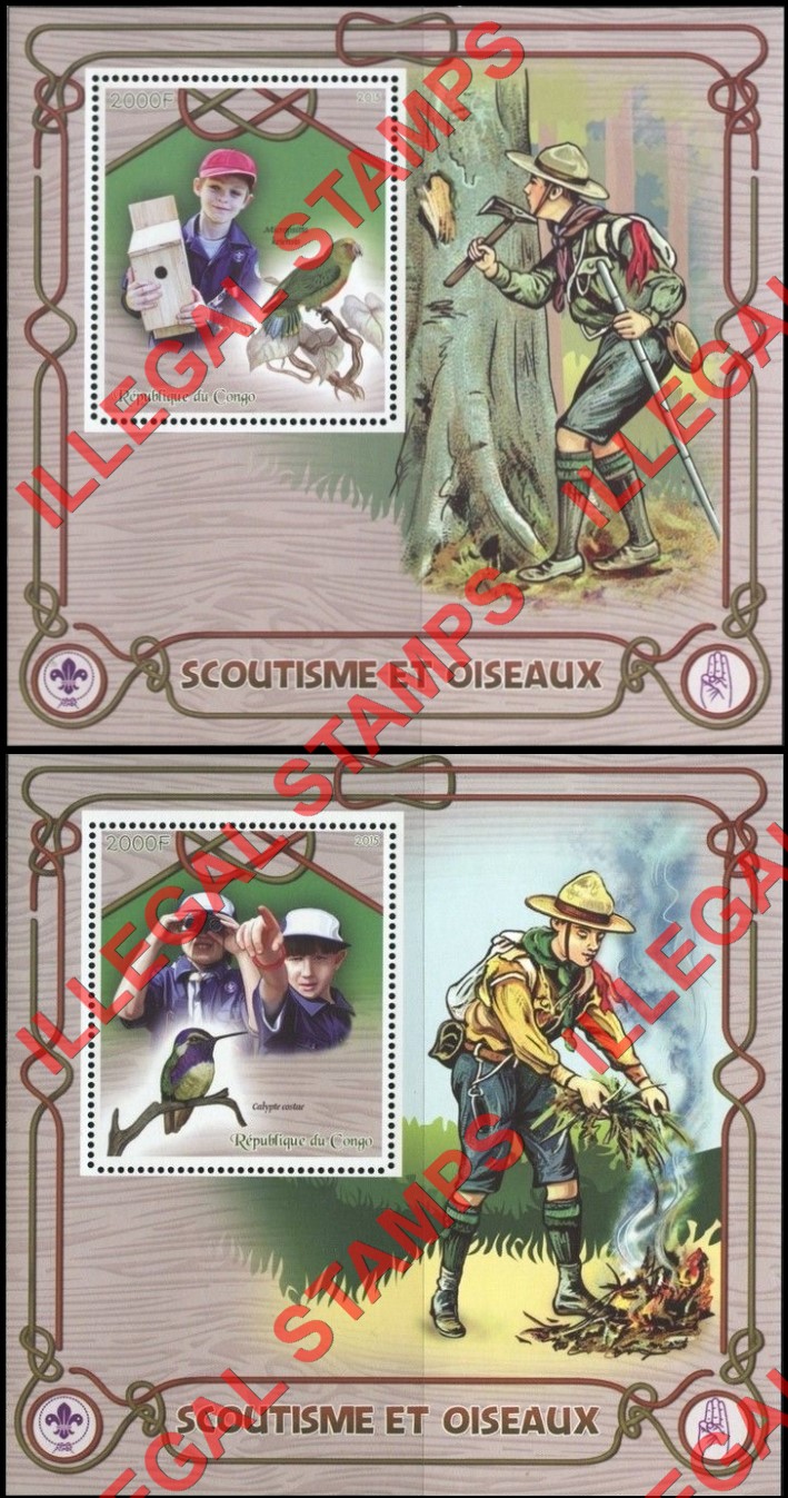 Congo Republic 2015 Scouts and Birds Illegal Stamp Souvenir Sheets of 1