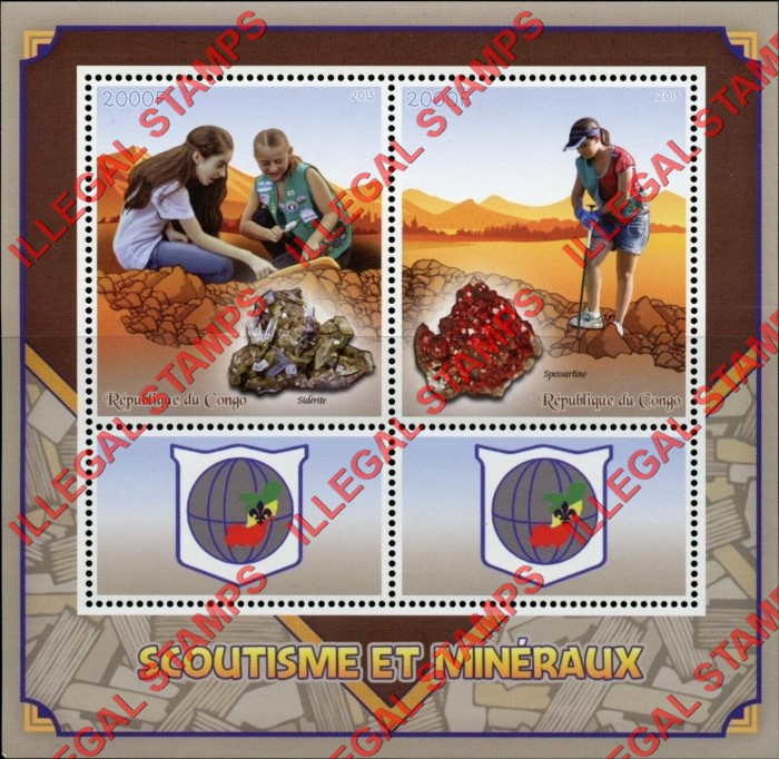 Congo Republic 2015 Scouts and Minerals Illegal Stamp Souvenir Sheet of 4