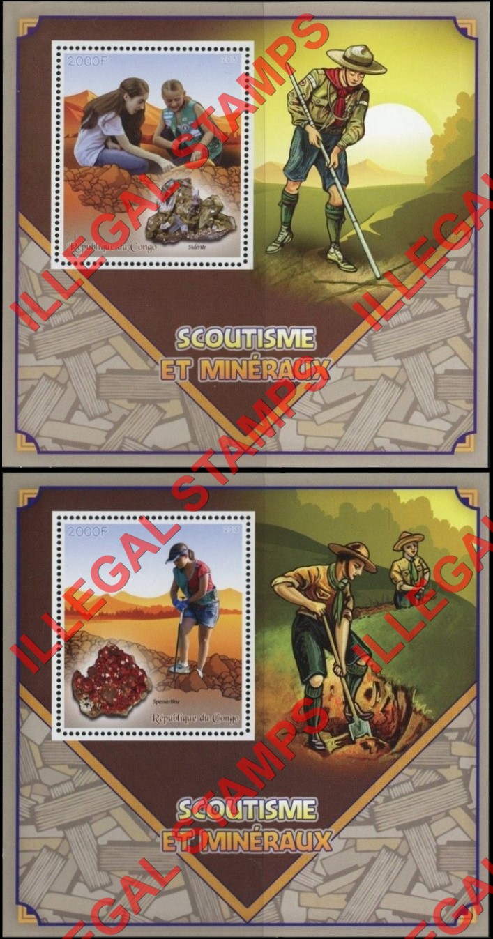 Congo Republic 2015 Scouts and Minerals Illegal Stamp Souvenir Sheets of 1