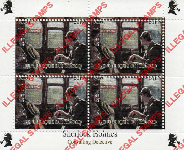 Congo Republic 2015 Sherlock Holmes Illegal Stamp Souvenir Sheet of 4