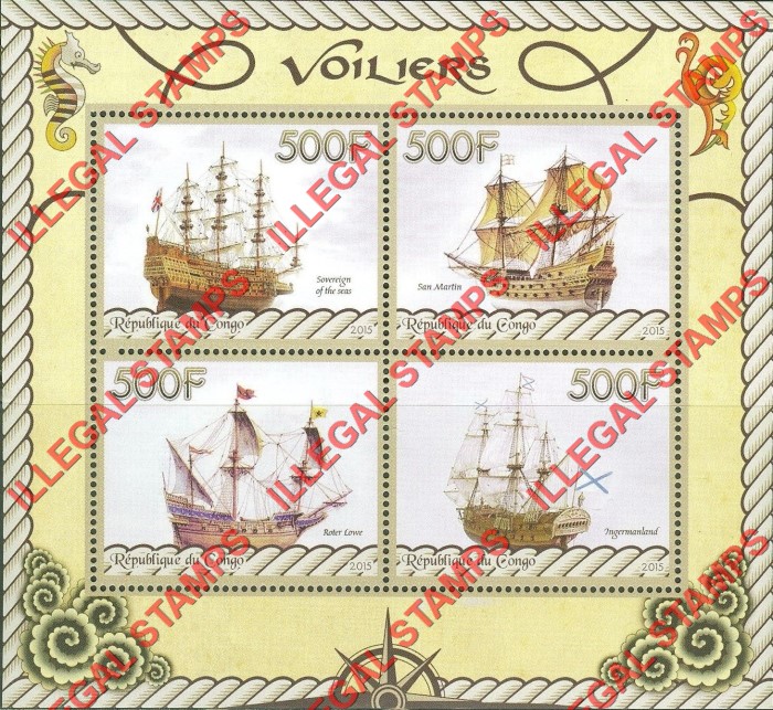 Congo Republic 2015 Ships Illegal Stamp Souvenir Sheet of 4