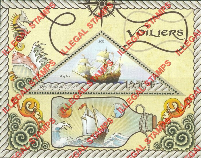 Congo Republic 2015 Ships Illegal Stamp Souvenir Sheet of 1