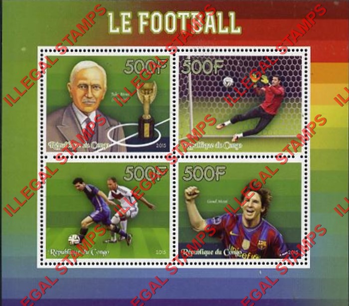 Congo Republic 2015 Soccer Football Illegal Stamp Souvenir Sheet of 4