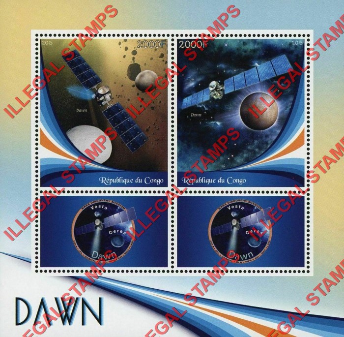 Congo Republic 2015 Space Dawn Satellite Illegal Stamp Souvenir Sheet of 2
