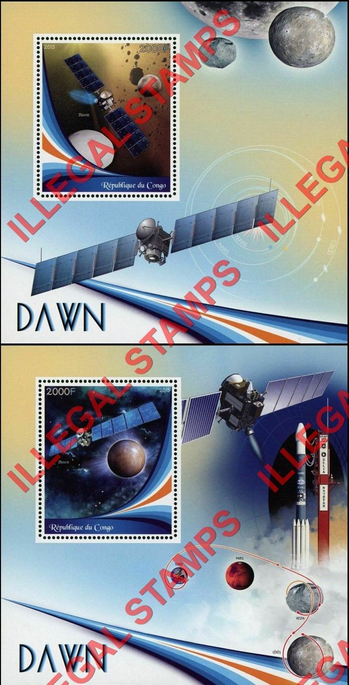 Congo Republic 2015 Space Dawn Satellite Illegal Stamp Souvenir Sheets of 1