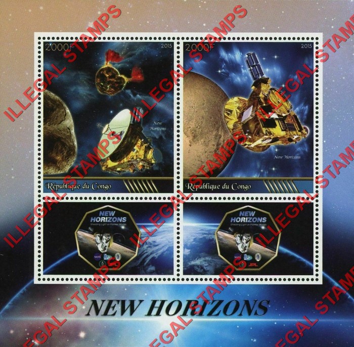 Congo Republic 2015 Space New Horizons Illegal Stamp Souvenir Sheet of 2