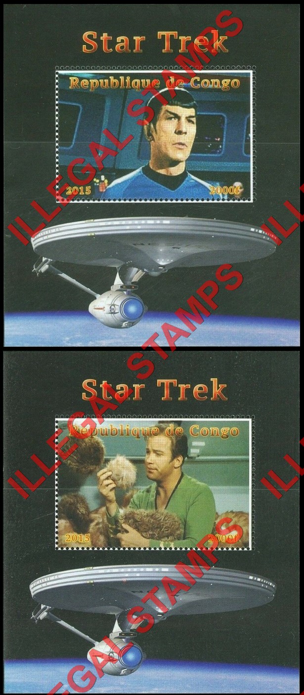 Congo Republic 2015 Star Trek Illegal Stamp Souvenir Sheets of 1