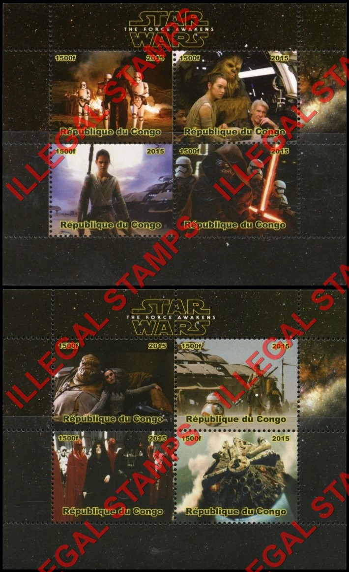 Congo Republic 2015 Star Wars Illegal Stamp Souvenir Sheets of 4