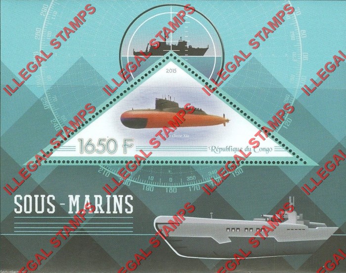 Congo Republic 2015 Submarines Illegal Stamp Souvenir Sheet of 1