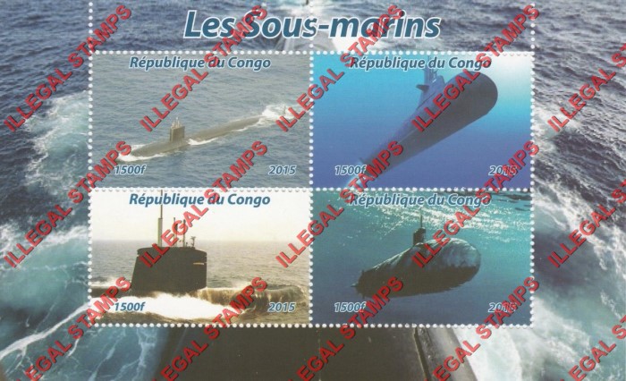 Congo Republic 2015 Submarines Illegal Stamp Souvenir Sheet of 4 (different)
