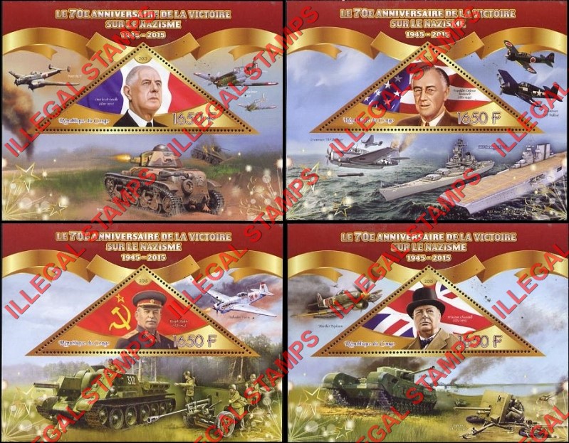 Congo Republic 2015 Victory over Nazis Illegal Stamp Souvenir Sheets of 1