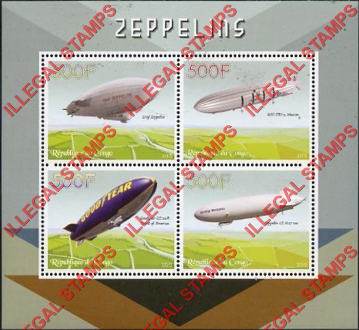 Congo Republic 2015 Zeppelins Illegal Stamp Souvenir Sheet of 4