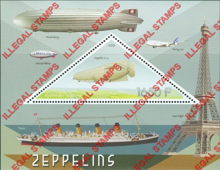 Congo Republic 2015 Zeppelins Illegal Stamp Souvenir Sheet of 1