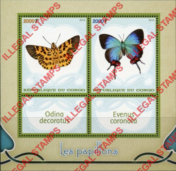 Congo Republic 2016 Butterflies Illegal Stamp Souvenir Sheet of 2