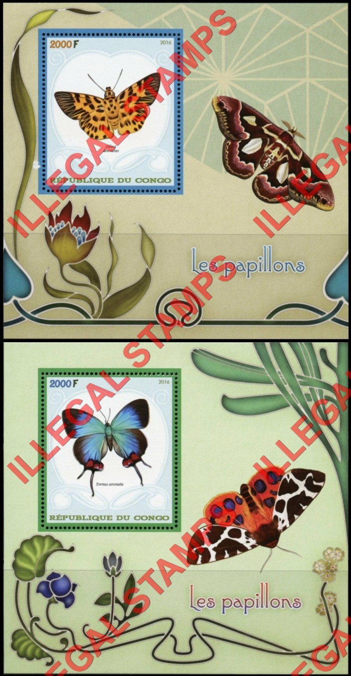 Congo Republic 2016 Butterflies Illegal Stamp Souvenir Sheets of 1