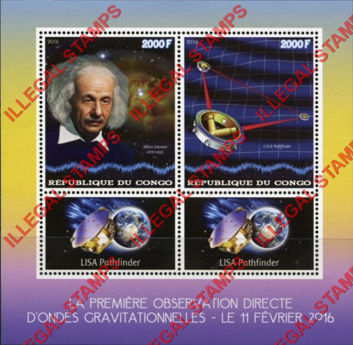 Congo Republic 2016 Albert Einstein Pathfinder Illegal Stamp Souvenir Sheet of 2