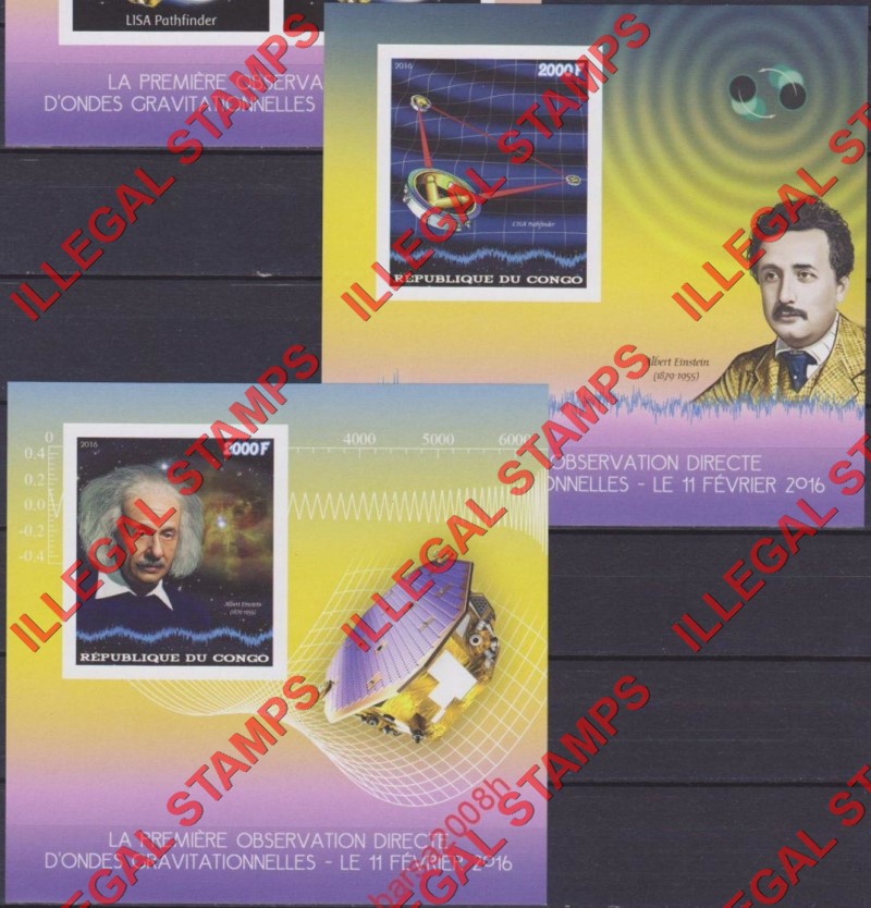 Congo Republic 2016 Albert Einstein Pathfinder Illegal Stamp Souvenir Sheets of 1