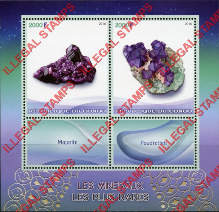 Congo Republic 2016 Minerals Illegal Stamp Souvenir Sheet of 2