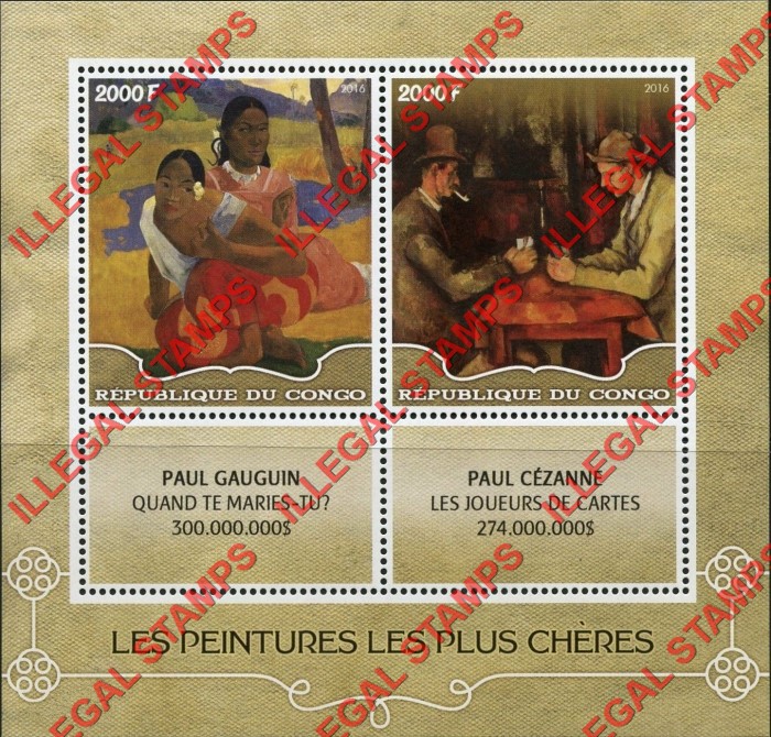 Congo Republic 2016 Paintings Gauguin and Cezanne Illegal Stamp Souvenir Sheet of 2