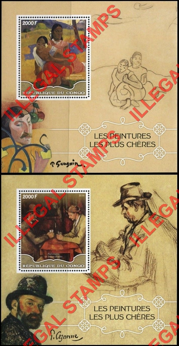 Congo Republic 2016 Paintings Gauguin and Cezanne Illegal Stamp Souvenir Sheets of 1