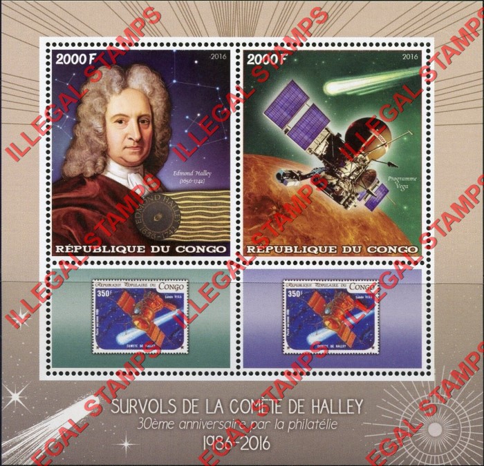 Congo Republic 2016 Space Edmond Halley Illegal Stamp Souvenir Sheet of 2