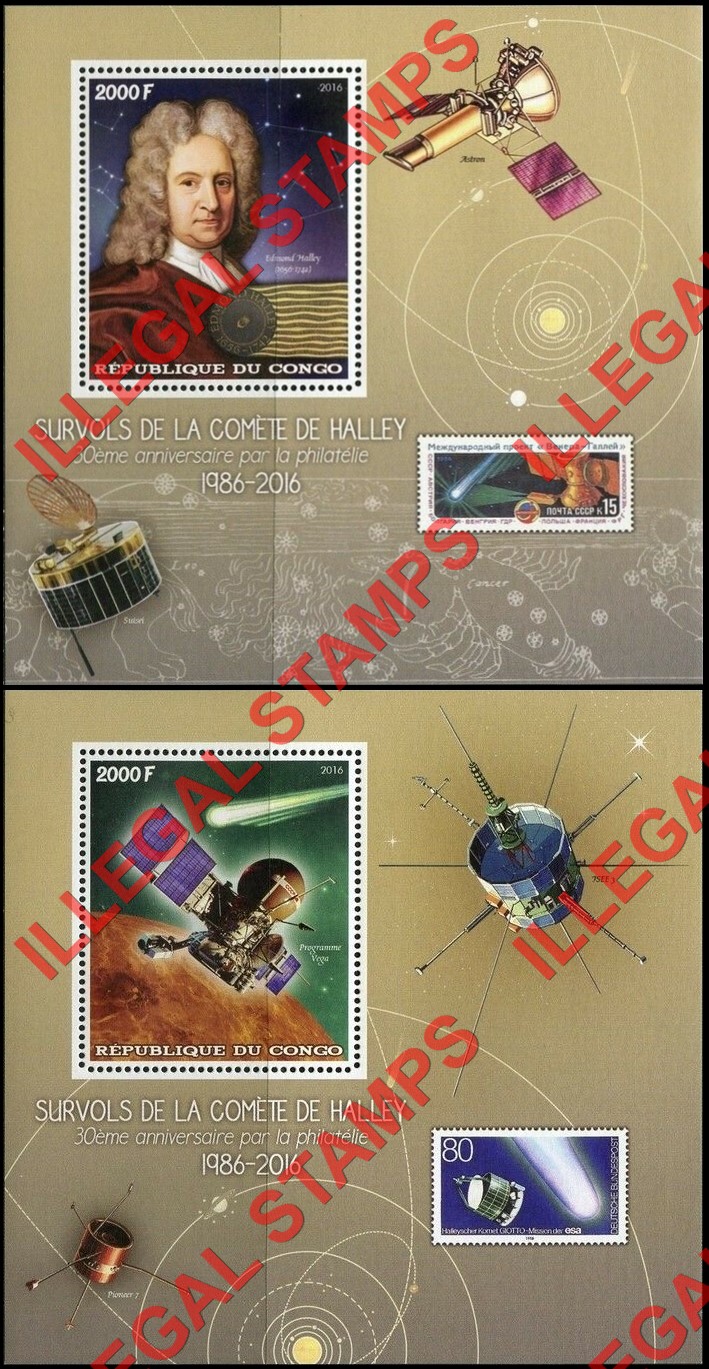 Congo Republic 2016 Space Edmond Halley Illegal Stamp Souvenir Sheets of 1