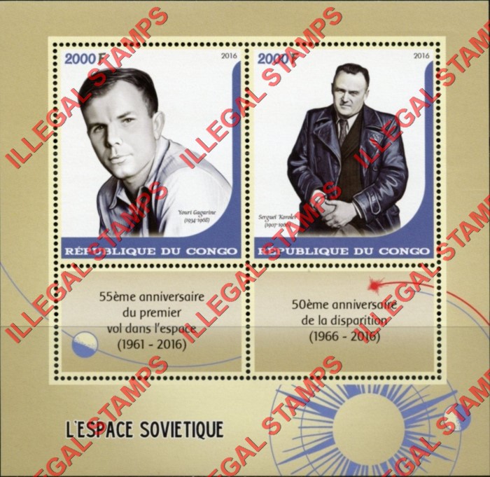 Congo Republic 2016 Space Soviets Illegal Stamp Souvenir Sheet of 2