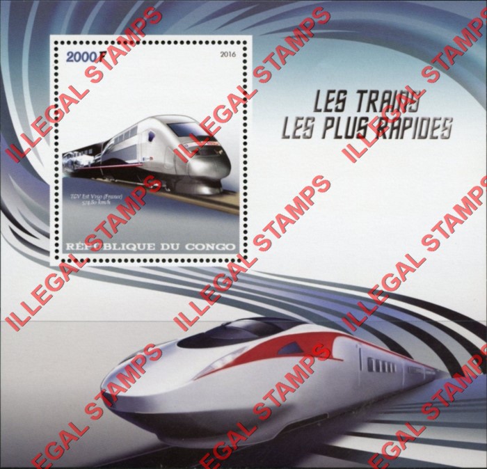 Congo Republic 2016 High Speed Trains Illegal Stamp Souvenir Sheet of 1