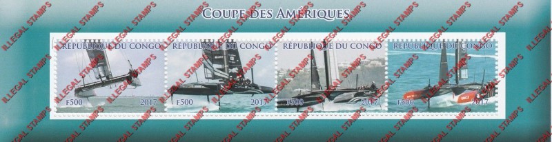 Congo Republic 2017 Americas Cup Yacht Racing Illegal Stamp Souvenir Sheet of 4